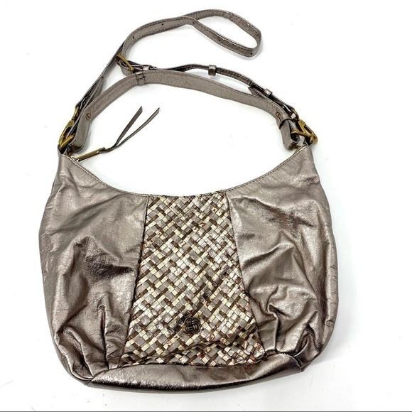 Elliott Lucca woven leather metallic crossbody bag - Picture 1 of 10